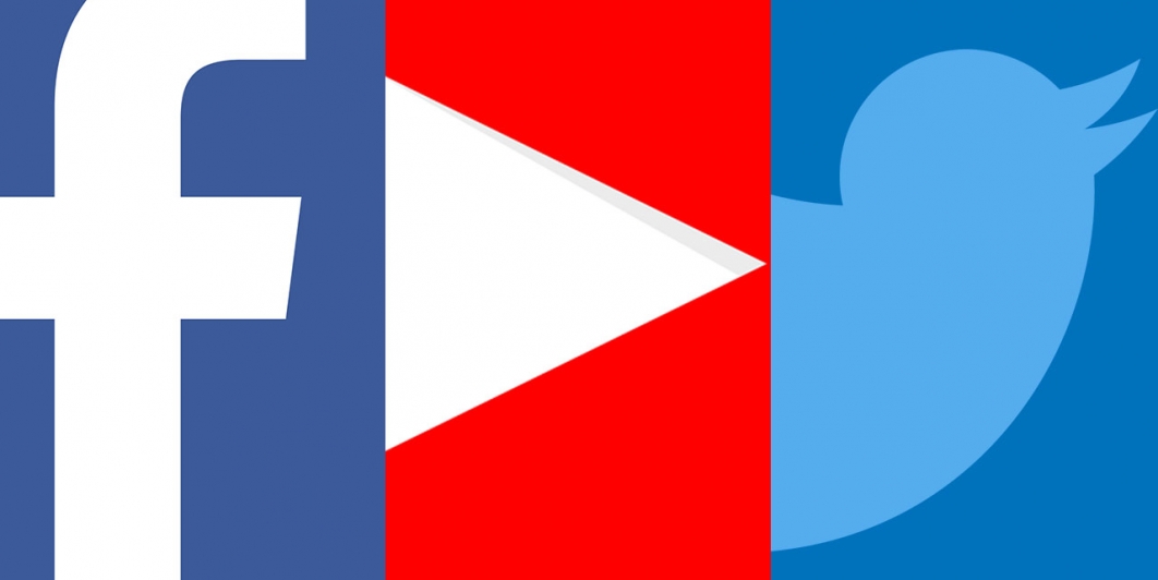 Logotipos de Facebook, Twitter y YouTube.